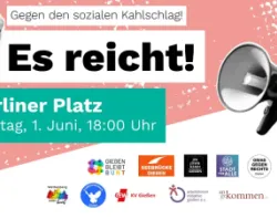 Demo gegen Sozialabbau am Montag, 01.06.2026, 18 Uhr, Berliner Platz.